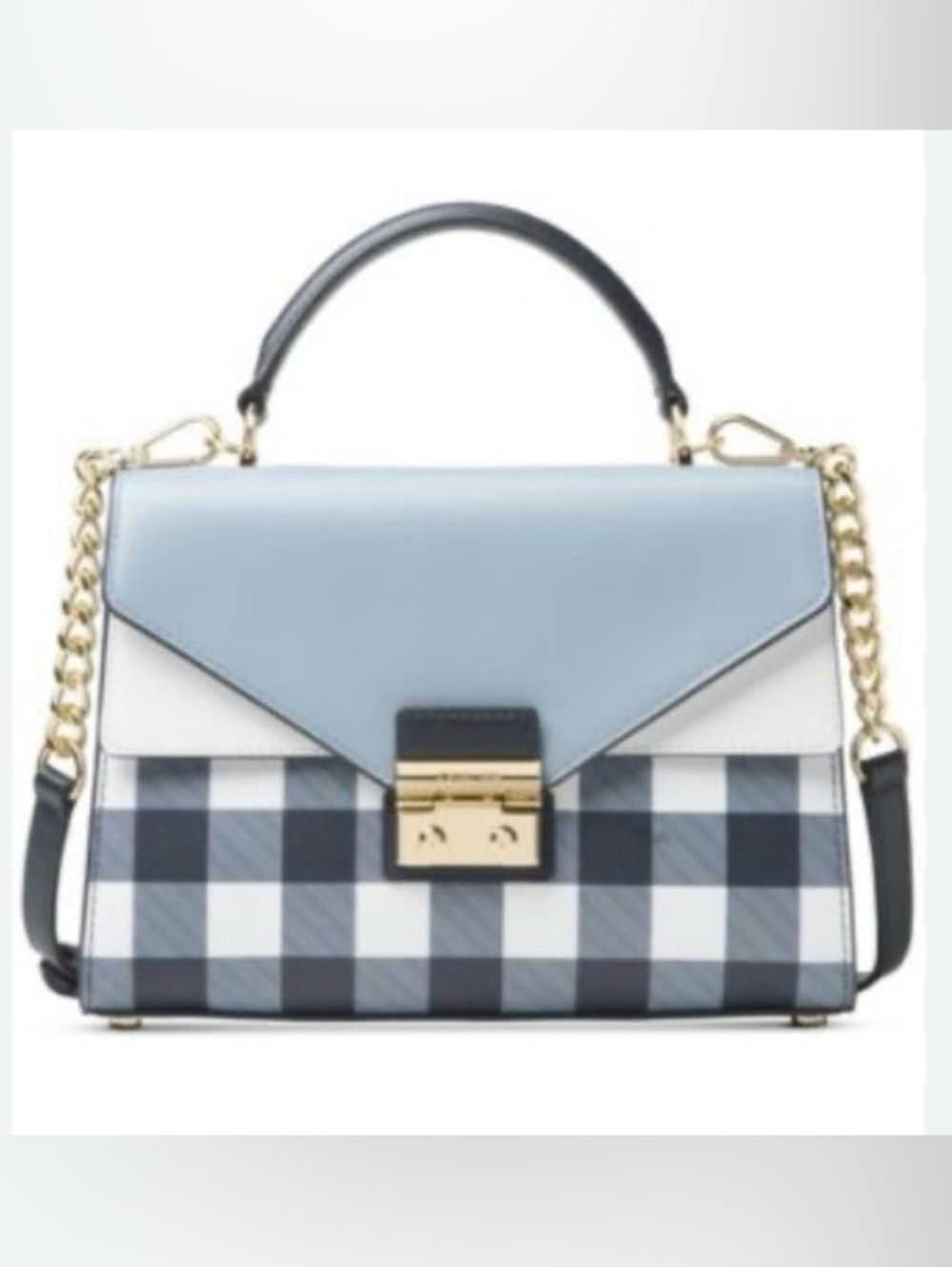 Michael Kors Blue and Navy Plaid Top-Handle Satchel. Sloan Gingham Print.